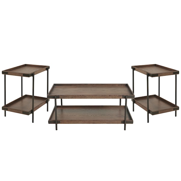 Alaterre Furniture Kyra 3-Piece Oak and Metal Living Room Set with Two 27" Side Tables and 42"L Coffee Table ANKY01111RBG - main
